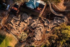 Overhead construction photo of Shanx mini golf course